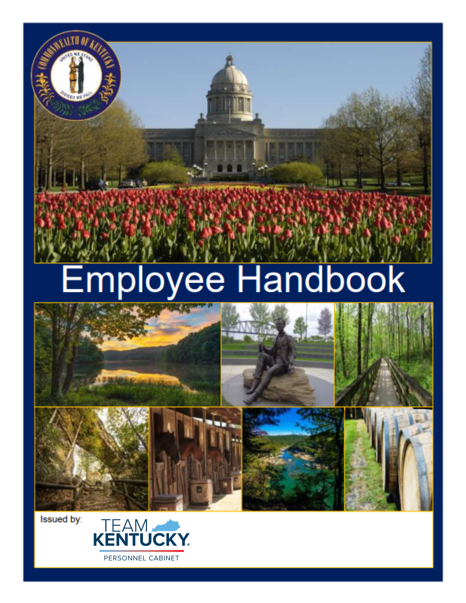 Landscape pictures and the state seal, text reads 